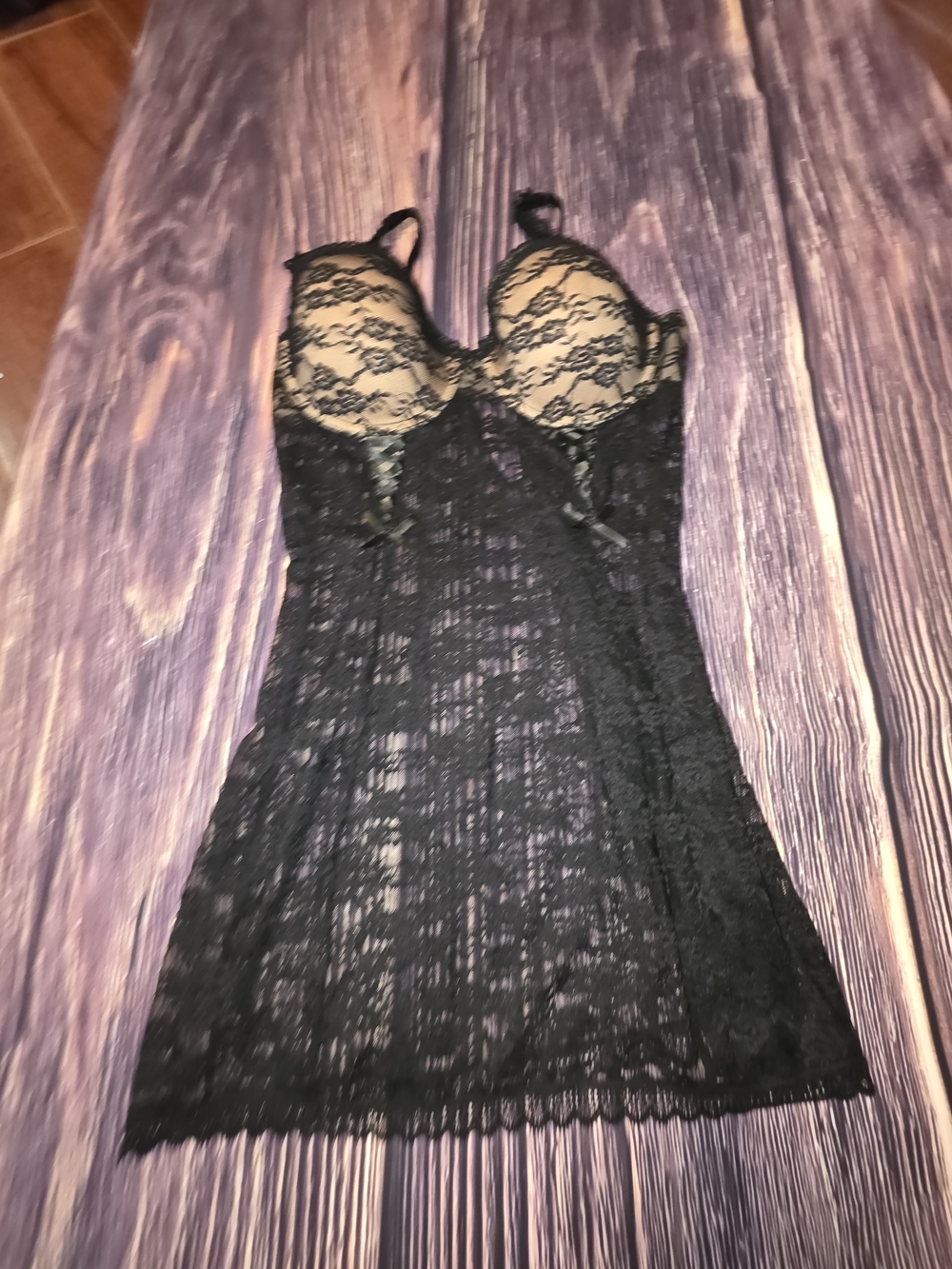 Adore Me Black Lace Chemise with Nude Lining